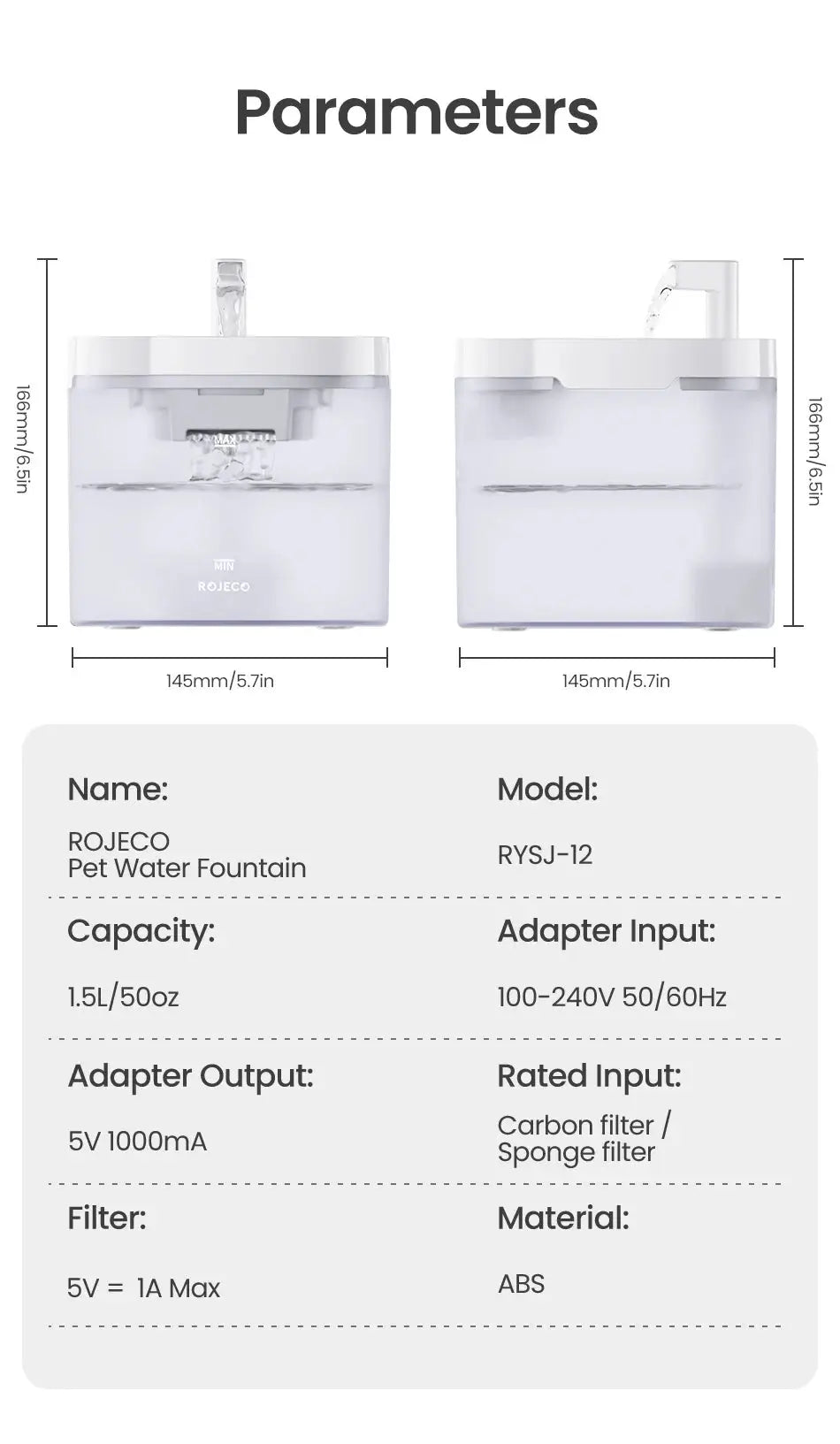 Transparent Smart Water Fountain for Cats Always Dehydrated 1.5L