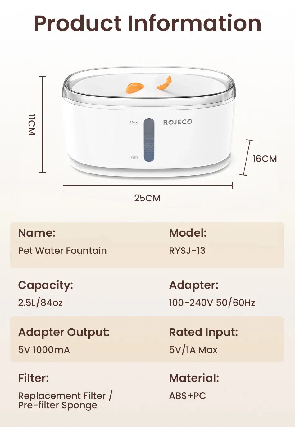Automatic Dual Water Fountain for Cats Hydrated Healthy 2.5L