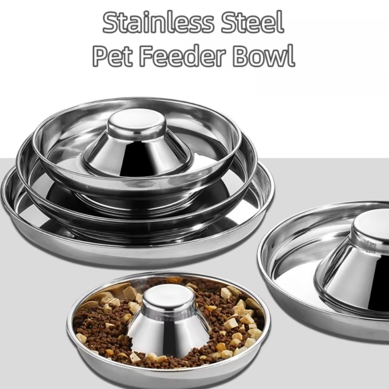 Slow Stainless Steel Feeder Bowl for Cats & Dogs