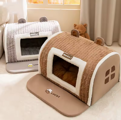 Cozy Plush Bed for Cats & Dogs Enclosed Security