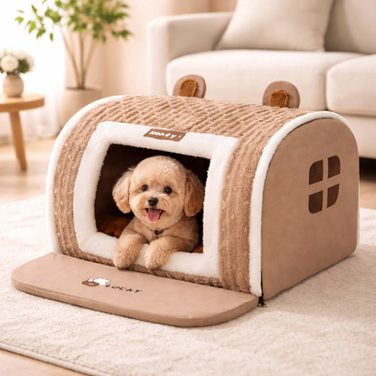 Cozy Plush Bed for Cats & Dogs Enclosed Security