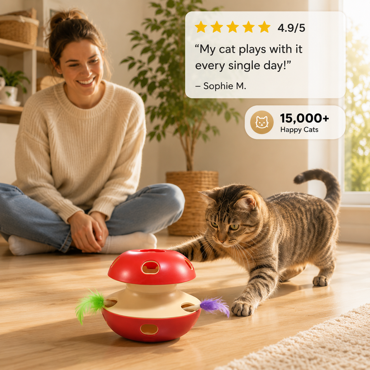 Interactive Wand Teaser for Cats Entertained Activates Natural