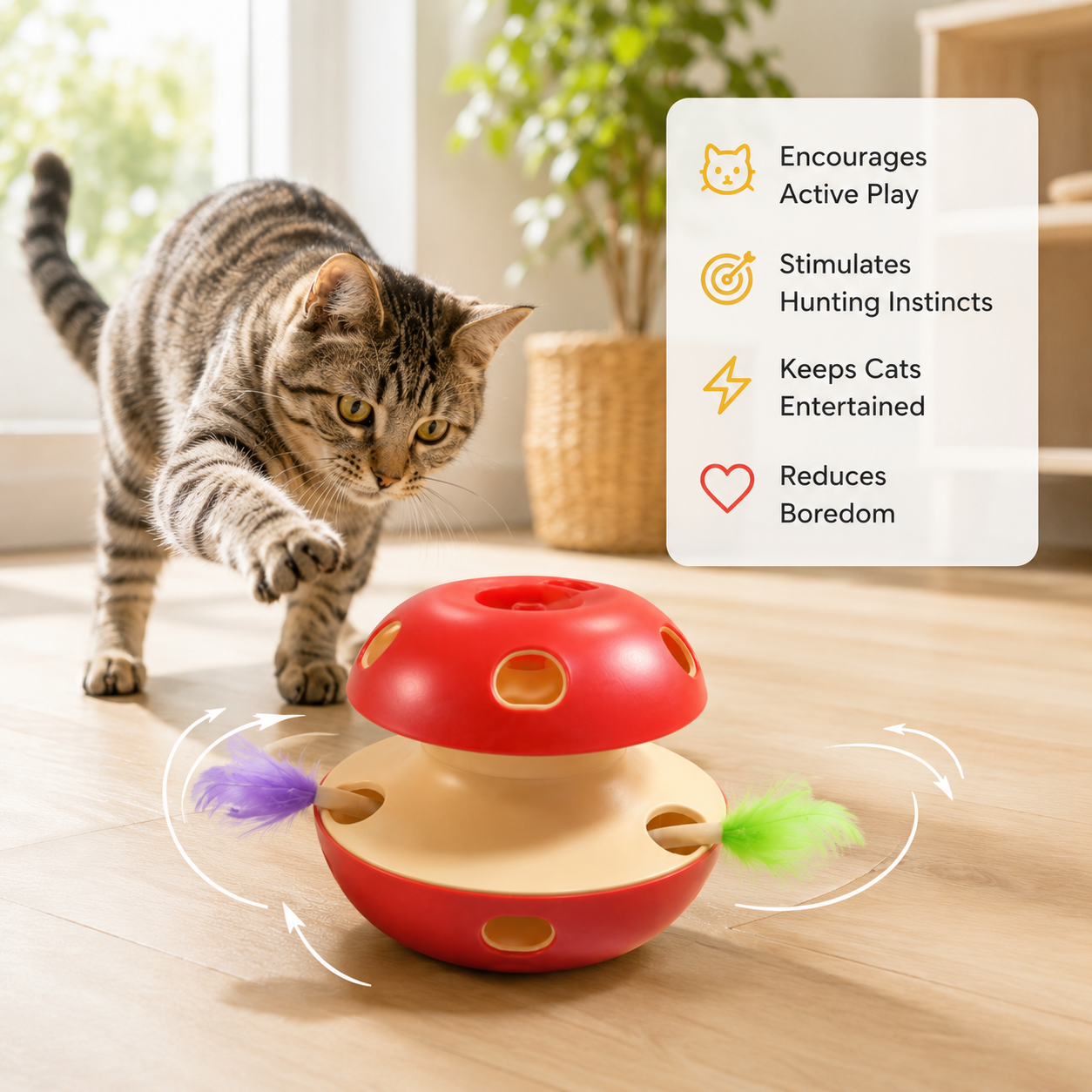 Interactive Wand Teaser for Cats Entertained Activates Natural