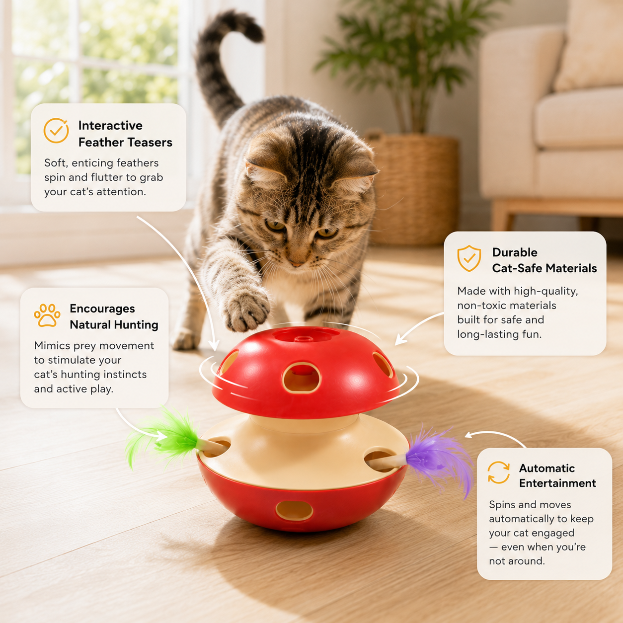 Interactive Wand Teaser for Cats Entertained Activates Natural