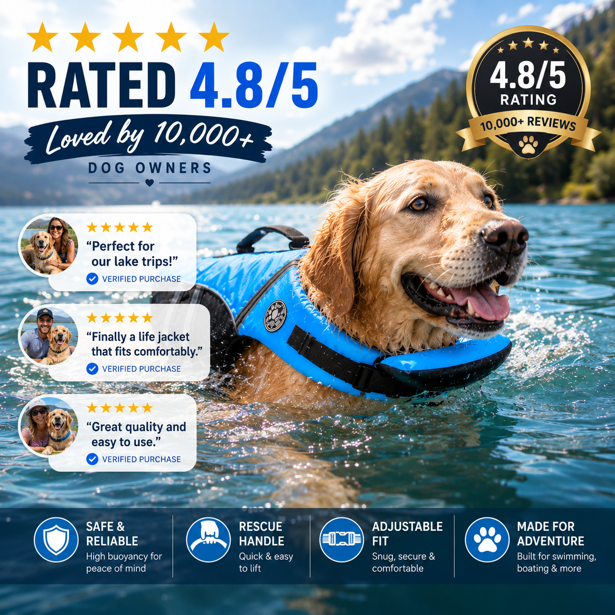 Life Jacket for Dogs Water Adventure Safe Stress