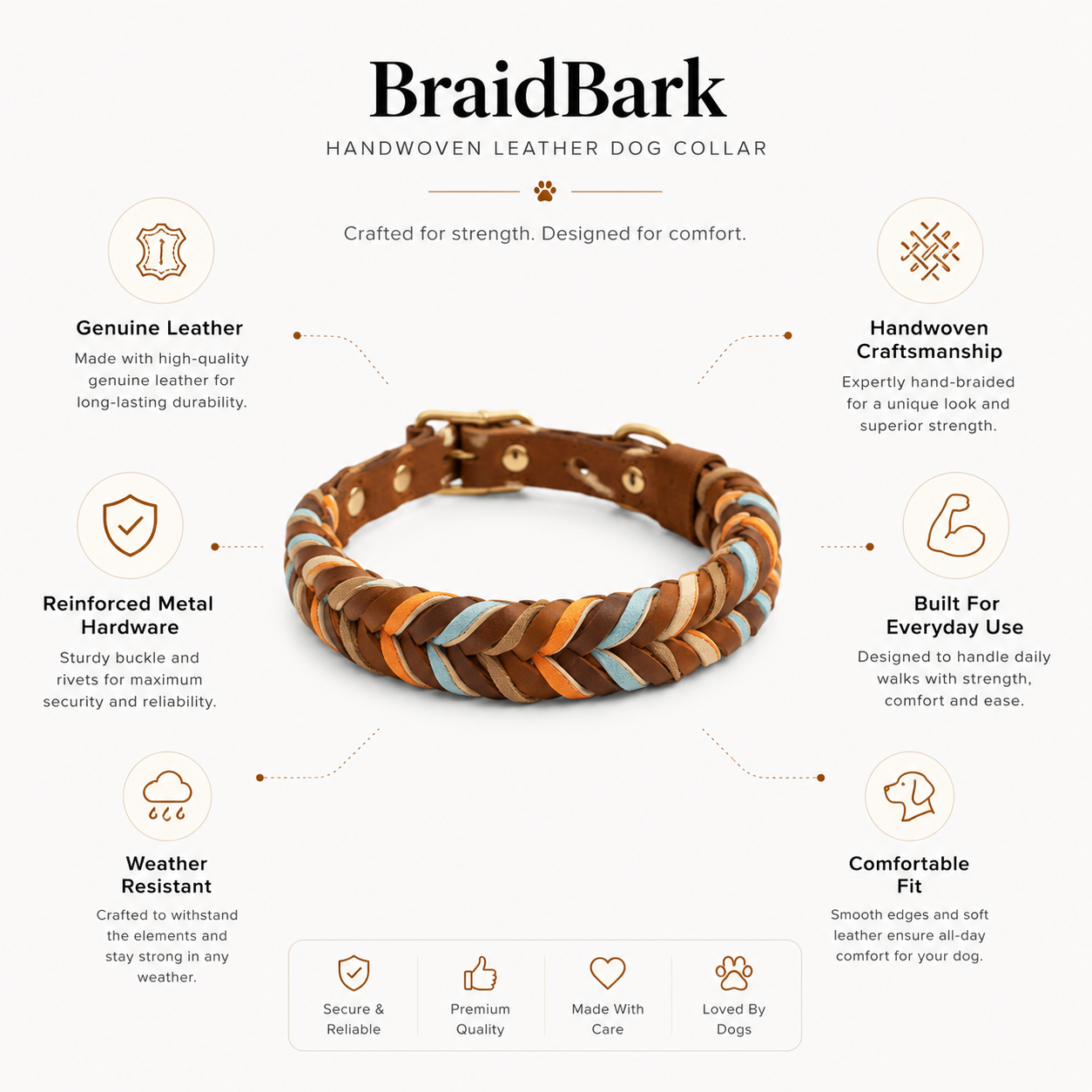 Leather Collar for Dogs Braided Style Everyday Premium