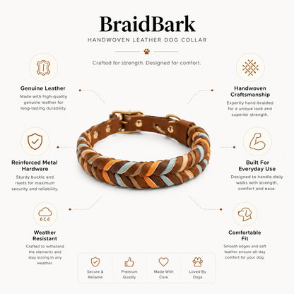 Leather Collar for Dogs Braided Style Everyday Premium