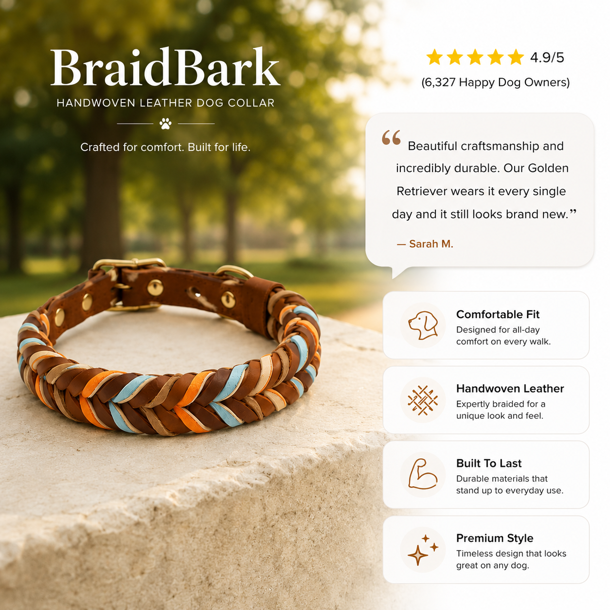 Leather Collar for Dogs Braided Style Everyday Premium