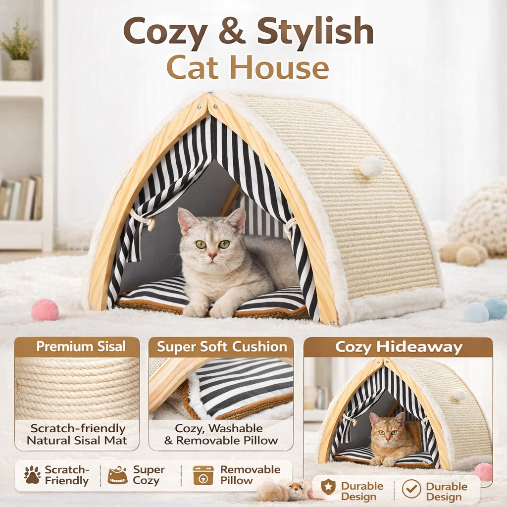 Cozy Scratching Post for Cats Hideaway Rest Play