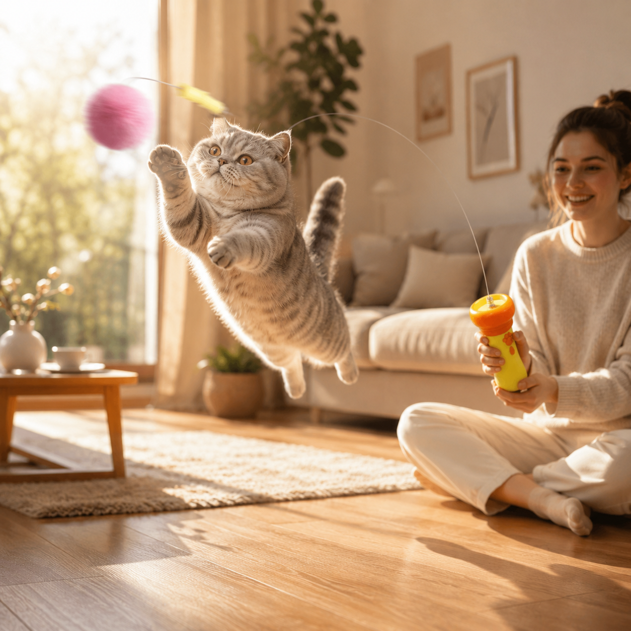 Electric Interactive Plush Wand Teaser for Cats Automatic