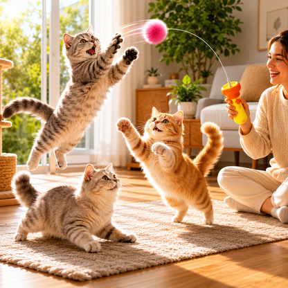 Electric Interactive Plush Wand Teaser for Cats Automatic