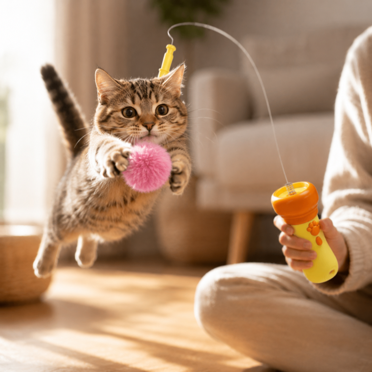 Electric Interactive Plush Wand Teaser for Cats Automatic