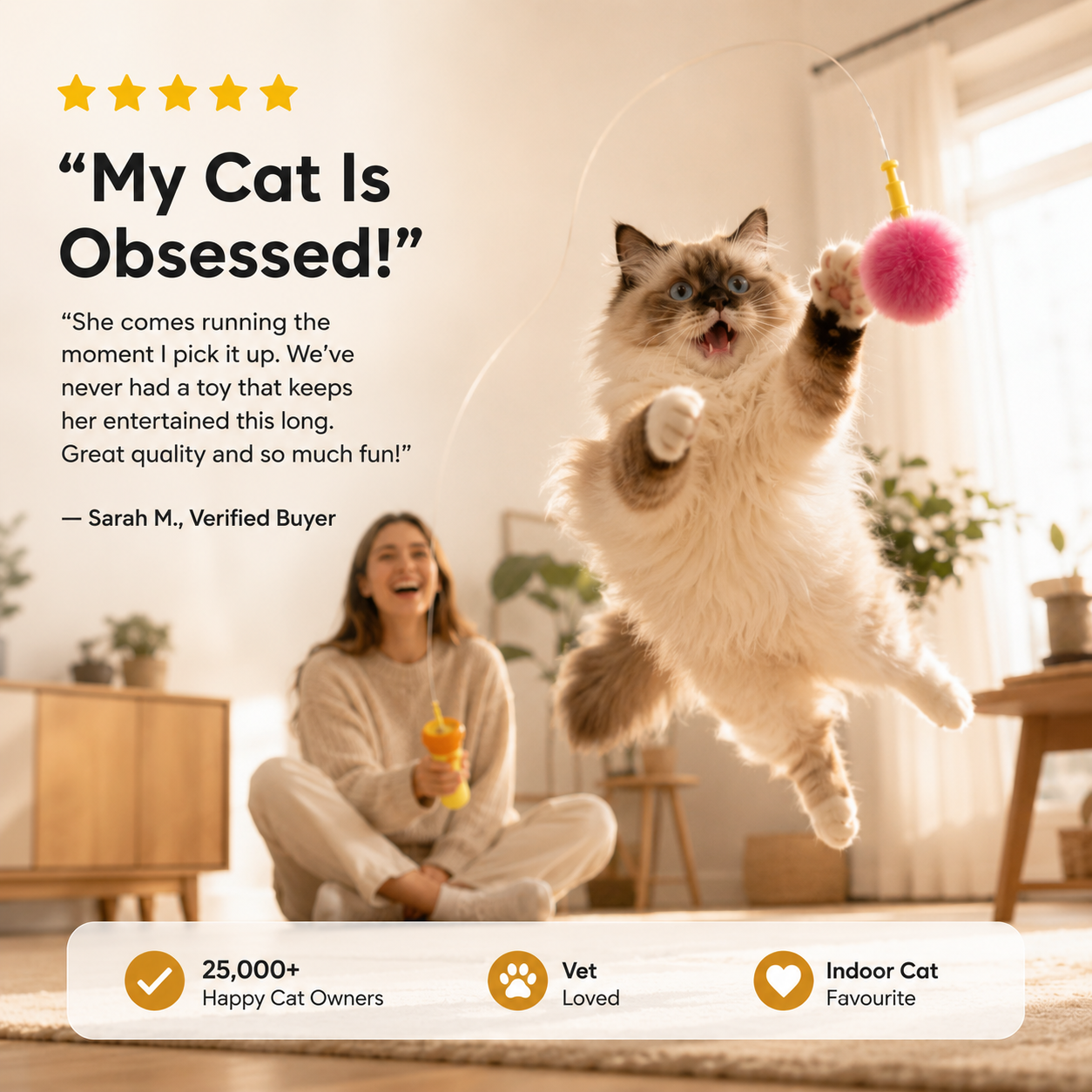 Electric Interactive Plush Wand Teaser for Cats Automatic