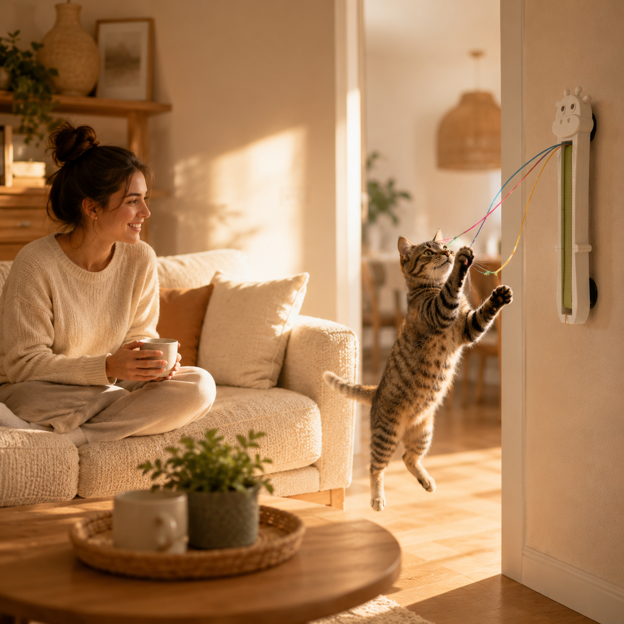 Wall Mounted Wand Teaser for Cats Automatic Hunting