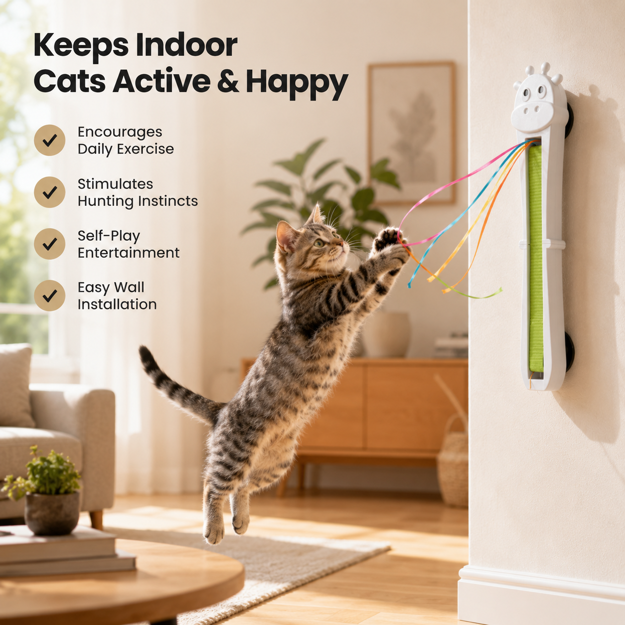 Wall Mounted Wand Teaser for Cats Automatic Hunting