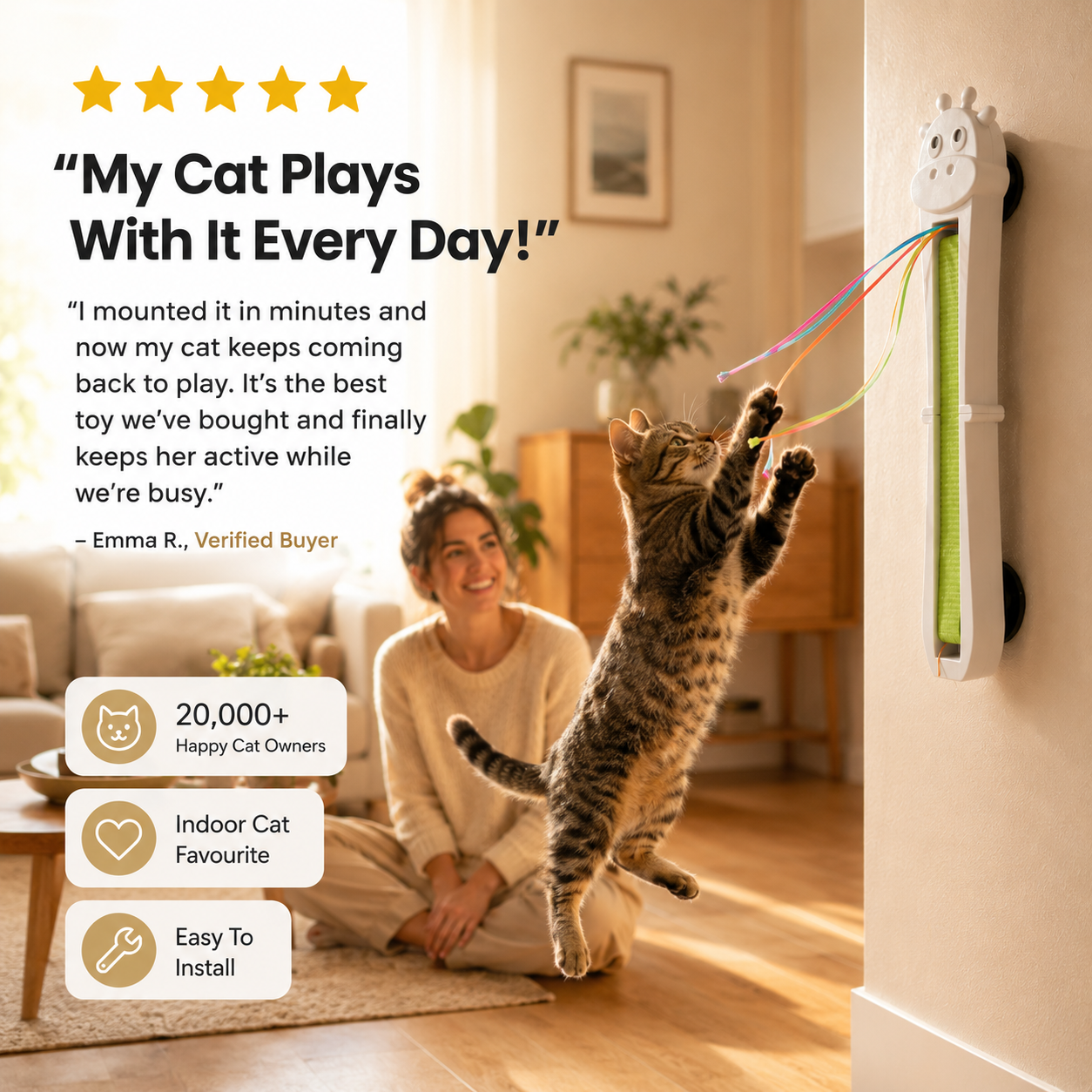 Wall Mounted Wand Teaser for Cats Automatic Hunting