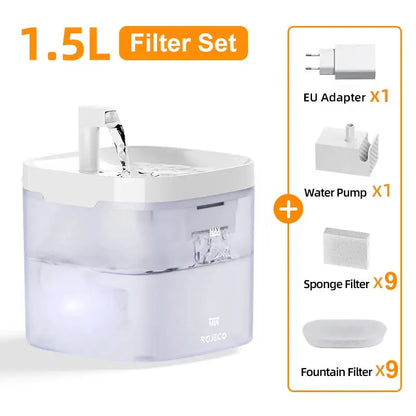 Transparent Smart Water Fountain for Cats Always Dehydrated 1.5L