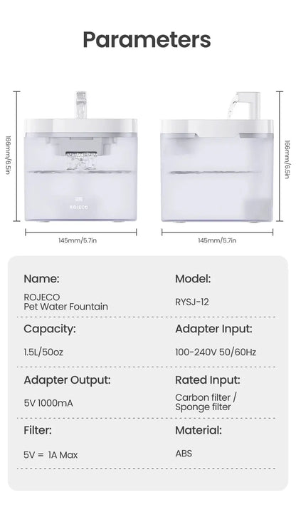 Transparent Smart Water Fountain for Cats Always Dehydrated 1.5L