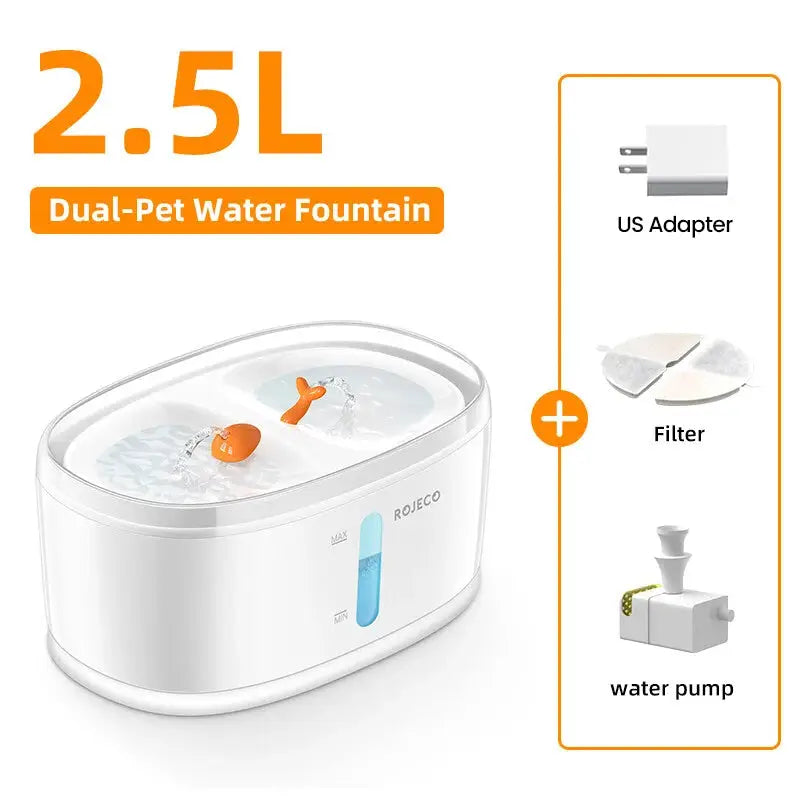 Automatic Dual Water Fountain for Cats Hydrated Healthy 2.5L