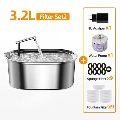 Stainless Steel Water Fountain for Cats Natural Hydration 3.2L