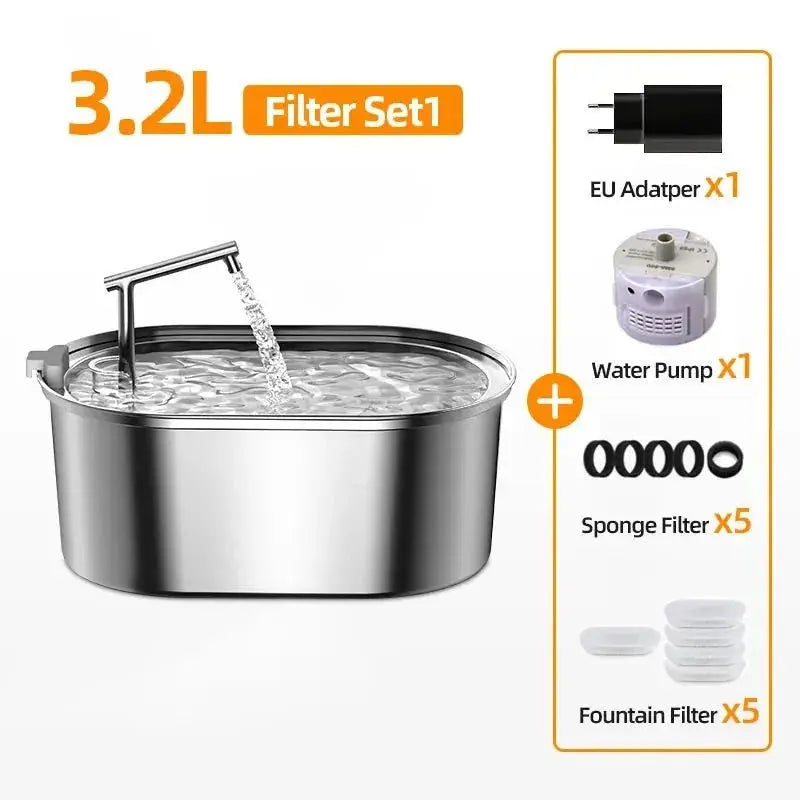 Stainless Steel Water Fountain for Cats Natural Hydration 3.2L