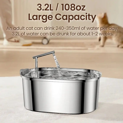 Stainless Steel Water Fountain for Cats Natural Hydration 3.2L