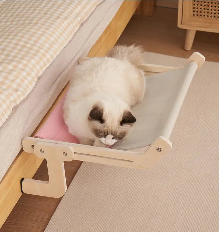 Comfortable Stylish Wooden Hammock for Cats Give Spot