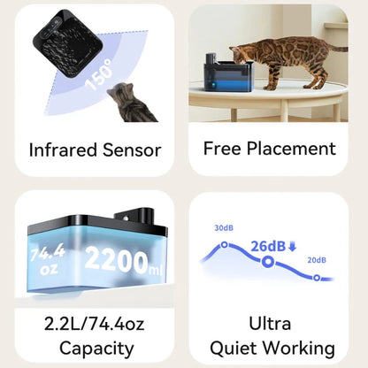 Wireless Automatic Water Fountain for Cats Hydration Rechargeable