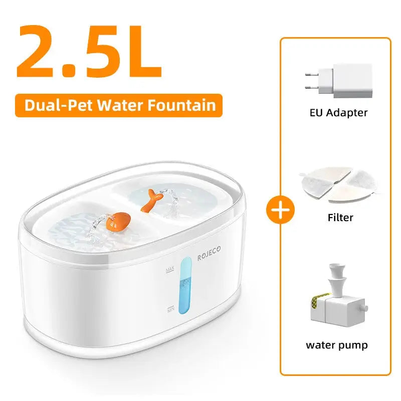 Automatic Dual Water Fountain for Cats Hydrated Healthy 2.5L
