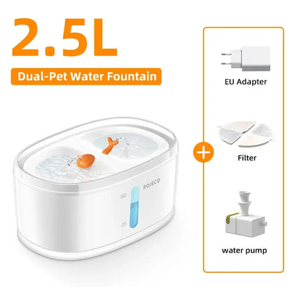 Automatic Dual Water Fountain for Cats Hydrated Healthy 2.5L