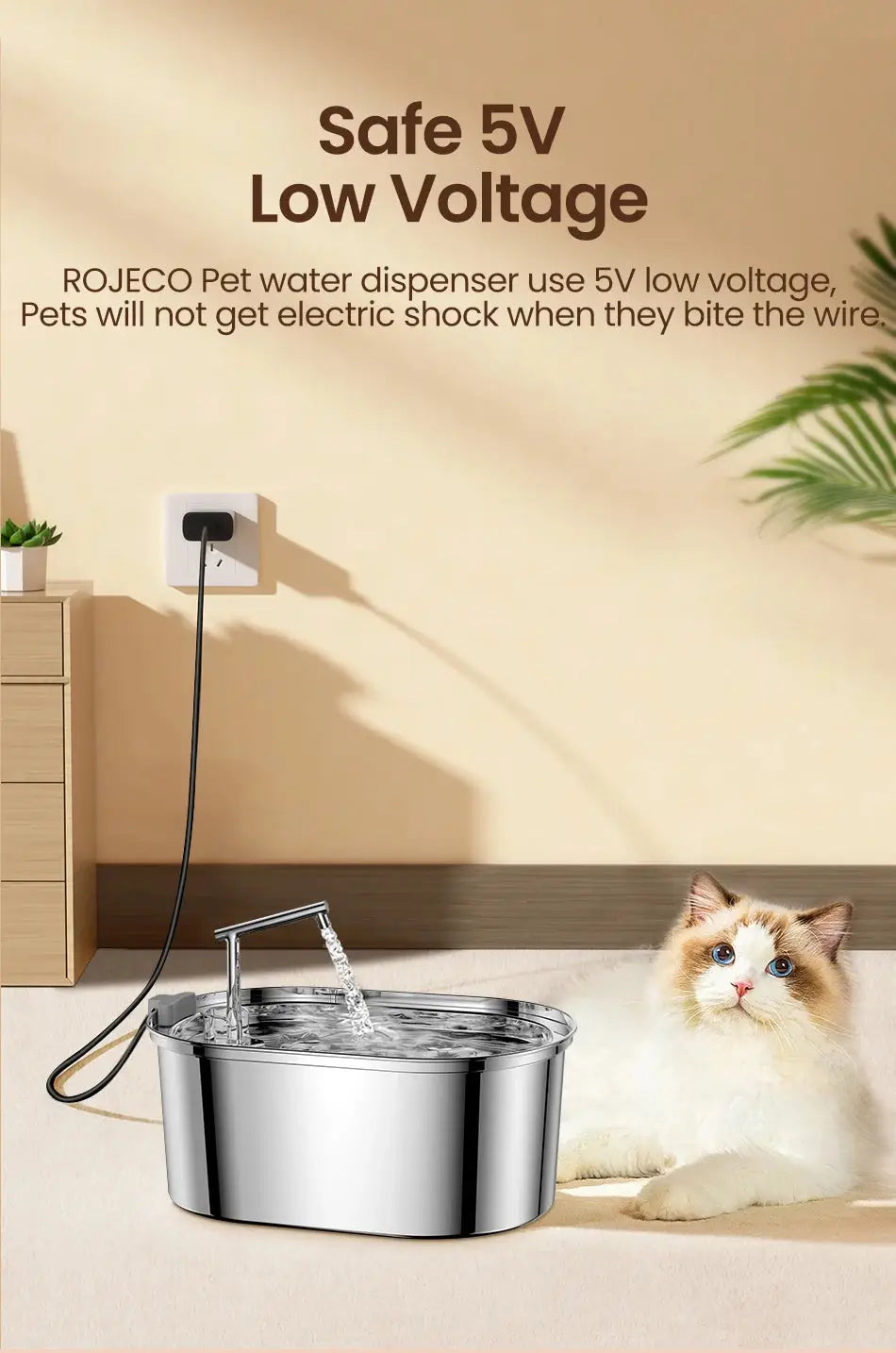 Stainless Steel Water Fountain for Cats Natural Hydration 3.2L